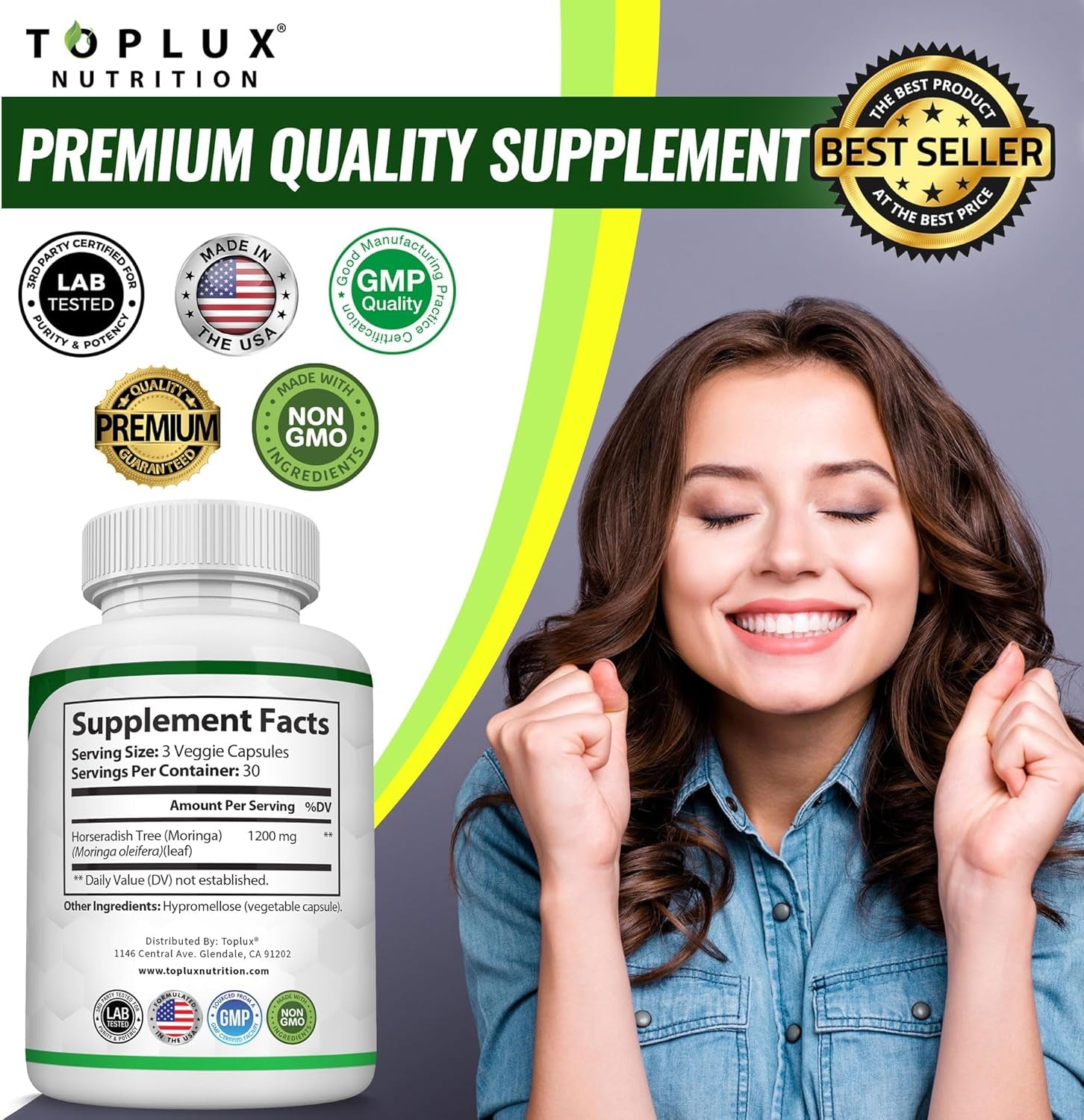 Elevate Your Wellness with Moringa Capsules - 1200mg of Pure Moringa Leaf for Immune Support, Skin Health & Natural Energy - 90 Vegan, Non-GMO Capsules!
