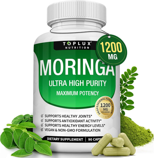 Elevate Your Wellness with Moringa Capsules - 1200mg of Pure Moringa Leaf for Immune Support, Skin Health & Natural Energy - 90 Vegan, Non-GMO Capsules!