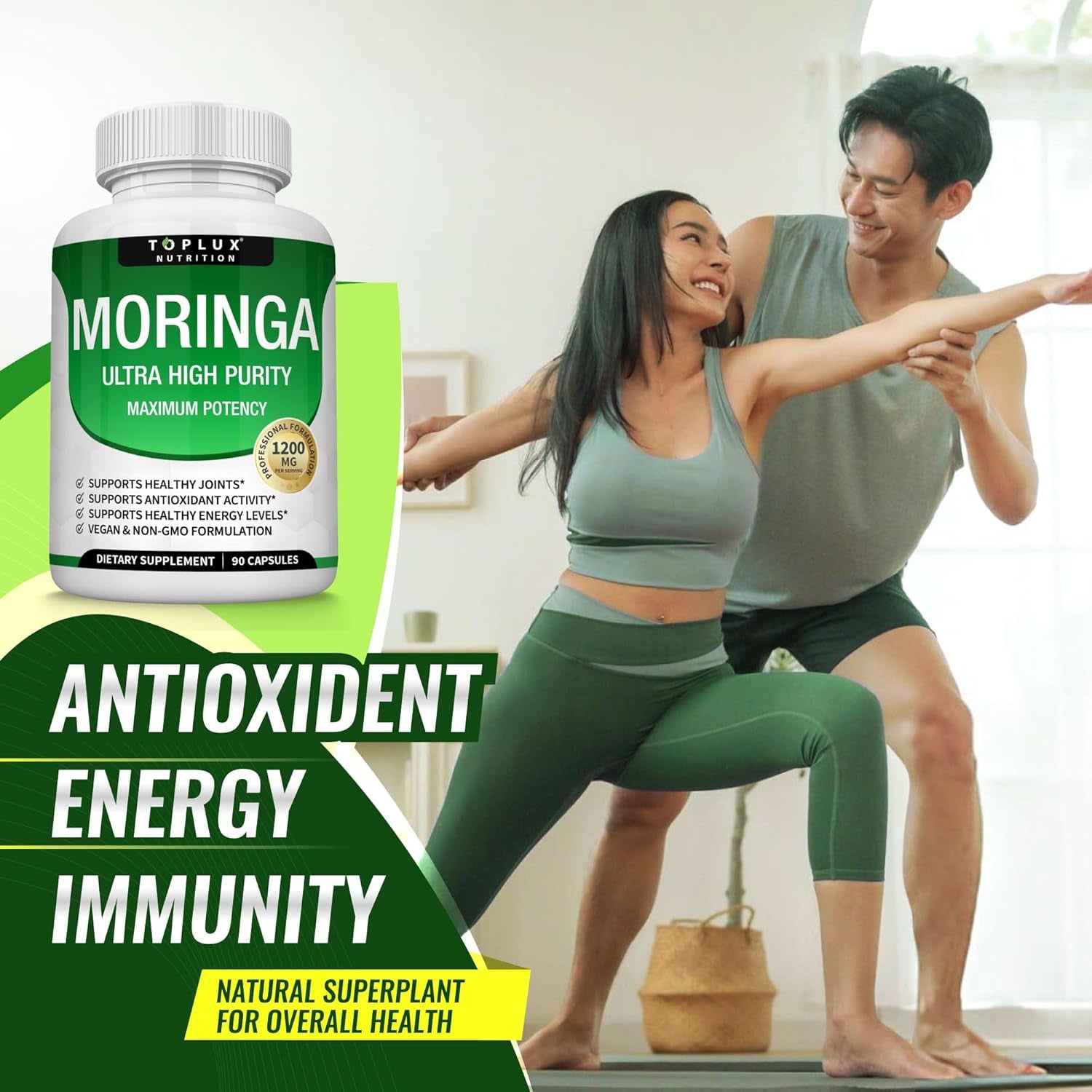 Elevate Your Wellness with Moringa Capsules - 1200mg of Pure Moringa Leaf for Immune Support, Skin Health & Natural Energy - 90 Vegan, Non-GMO Capsules!